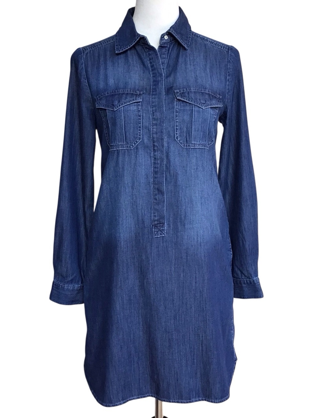 White House Black Market Chambray Long Sleeve Shirt Dress Size 0 NEW